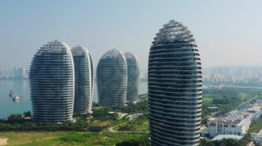 Sanya, Hainan - 30 Eylül 2018: Sanya ünlü Adası binalar hava panorama 4k 30 Eylül 2018 yaklaşık sanya, hainan, Çin.