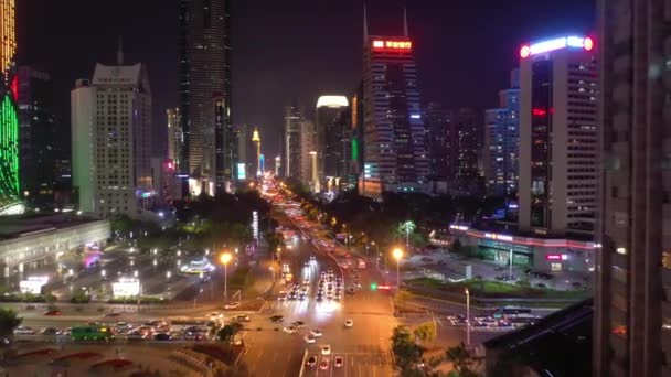 Illumination Nocturne Shenzhen Centre Ville Circulation Rue Carrefour Vue Chine — Video