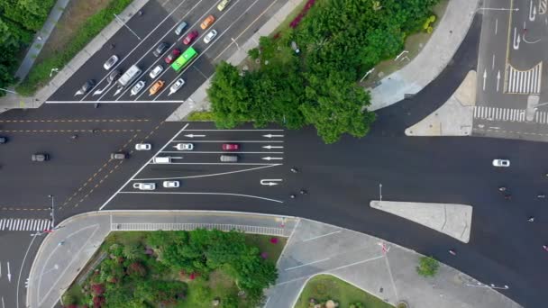 Sanya Stadsbilden Trafik Gatan Antenn Panorama Kina — Stockvideo