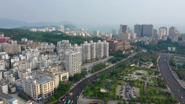 Pôr Sol Tempo Famosa Baía Sanya Paisagem Aérea Panorama China — Vídeo de Stock