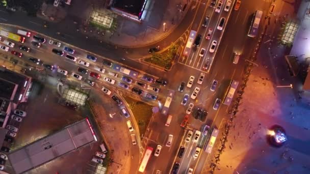 Noc Czas Oświetlenia Shenzhen Downtown Ruchu Skrzyżowanie Ulicy Widok Góry — Wideo stockowe