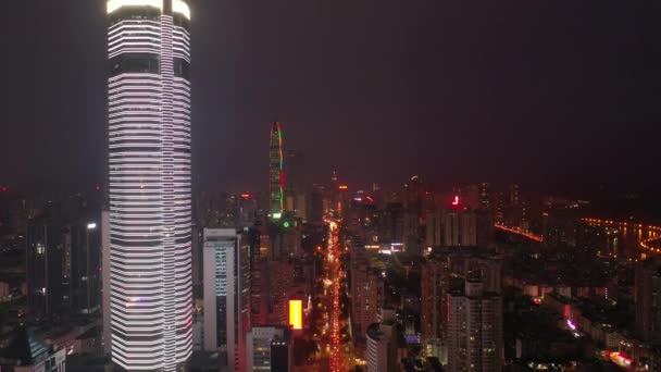 Illuminazione Notturna Shenzhen Centro Del Traffico Strada Crocevia Vista Dall — Video Stock