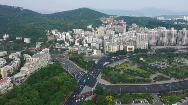 Sanya Stadsgezicht Verkeer Straat Luchtfoto Panorama China — Stockvideo