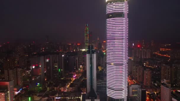 Illuminazione Notturna Shenzhen Centro Del Traffico Strada Crocevia Vista Dall — Video Stock
