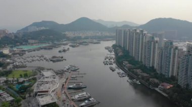 günbatımı zamanı ünlü sanya defne cityscape hava panorama 4k Çin