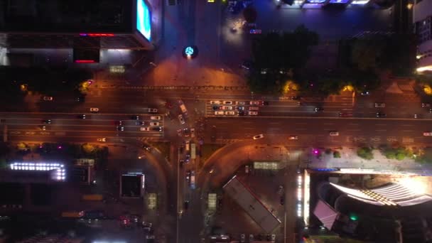 Νύχτα Φωτισμός Shenzhen Κέντρο Της Κυκλοφορίας Δρόμο Σταυροδρόμι Κάτοψη Κίνας — Αρχείο Βίντεο