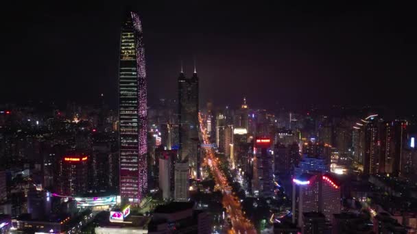 Illumination Nocturne Shenzhen Centre Ville Circulation Rue Carrefour Vue Chine — Video