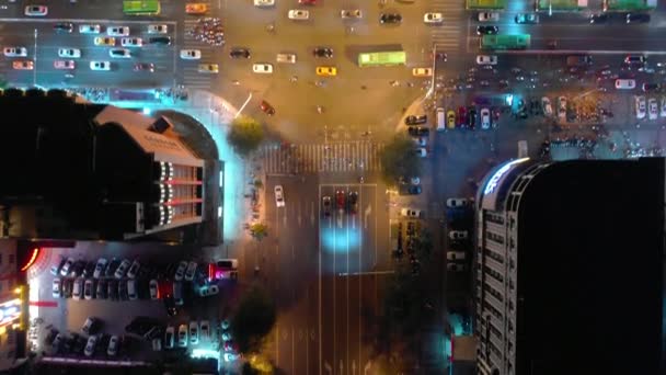 Iluminación Nocturna Sanya Paisaje Urbano Calle Panorámica Aérea China — Vídeos de Stock