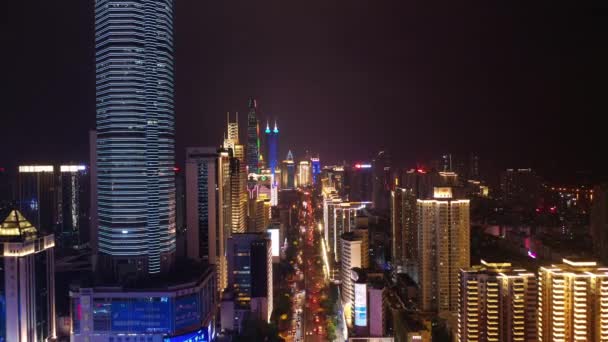 Nacht Beleuchtung Shenzhen Innenstadt Verkehr Straßenkreuzung Draufsicht China — Stockvideo