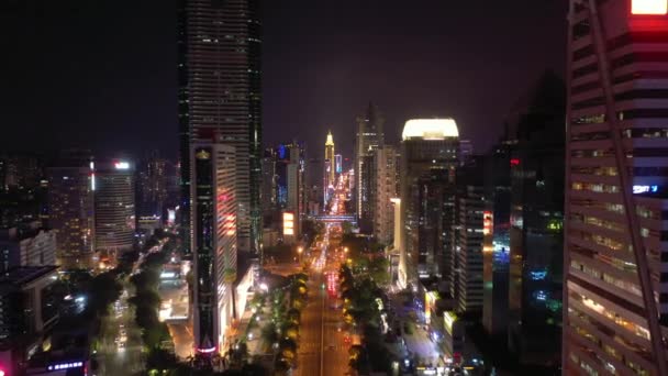 Noc Czas Oświetlenia Shenzhen Downtown Ruchu Skrzyżowanie Ulicy Widok Góry — Wideo stockowe