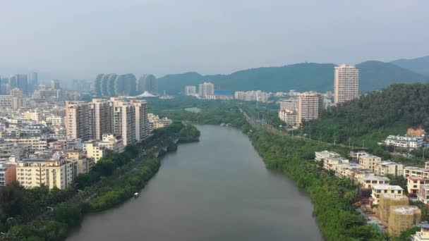 Atardecer Hora Famosa Bahía Sanya Paisaje Aéreo Panorama China — Vídeo de stock