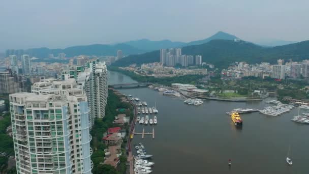 Sonnenuntergang Zeit Berühmten Sanya Bay Stadtbild Luftbild China — Stockvideo