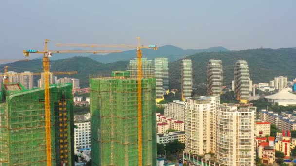 Čas Západu Slunce Slavné Sanya Bay Panoráma Letecké Panorama Čína — Stock video