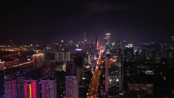 Nacht Tijd Verlichting Shenzhen Centrum Verkeer Straat Kruispunt Bovenaanzicht China — Stockvideo