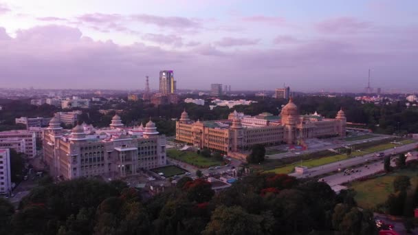 Zonsondergang Bangalore Beroemde Stadspaleis Vierkant Luchtfoto Panorama India — Stockvideo