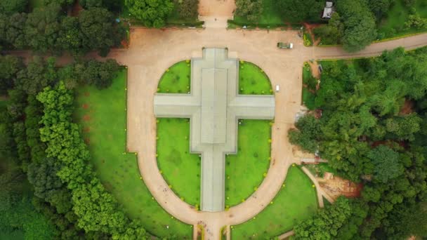 Bangalore Ciudad Famoso Jardín Botánico Invernadero Aérea Arriba Abajo Panorama — Vídeos de Stock