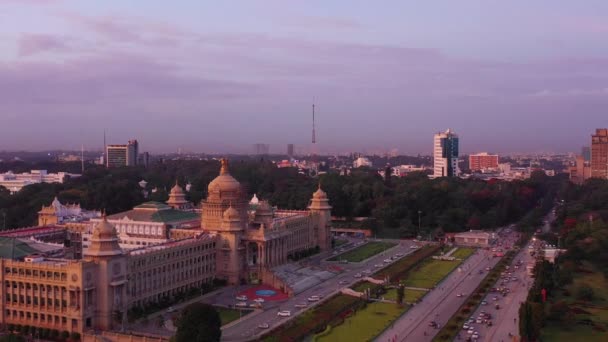 Tramonto Bangalore Città Famoso Palazzo Piazza Aerea Panorama India — Video Stock