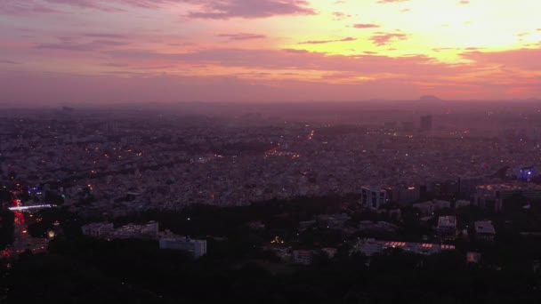 Atardecer Cielo Bangalore Ciudad Alto Antena Panorama India — Vídeos de Stock