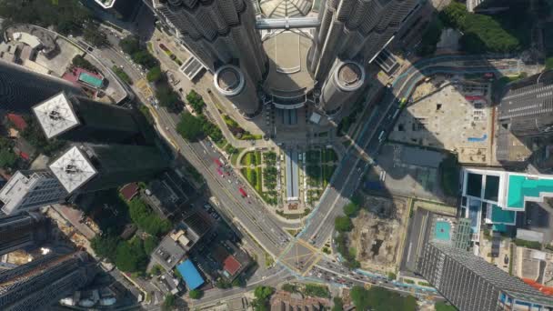 Zonnige Kuala Lumpur Stad Centrum Beroemde Torens Verkeer Vierkant Luchtfoto — Stockvideo