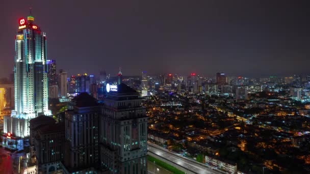 Noční Osvětlená Centrum Města Kuala Lumpur Centra Dopravní Silniční Panorama — Stock video