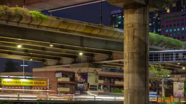 Nacht Verlicht Kuala Lumpur Stad Verkeer Straat Road Junction Panorama — Stockvideo