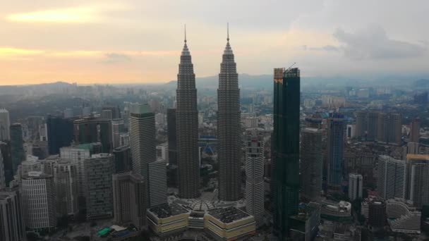 Закат Неба Kuala Lumpur Центре Города Воздушная Панорама Timelapse Малайзия — стоковое видео