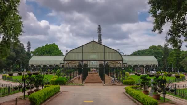 Soleado Bangalore Ciudad Lalbagh Jardín Botánico Concurrida Plaza Panorama Timelapse — Vídeo de stock