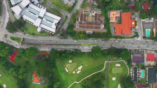 Evening Kuala Lumpur Downtown Park Traffic Street Aerial Topdown Panorama — Stock Video