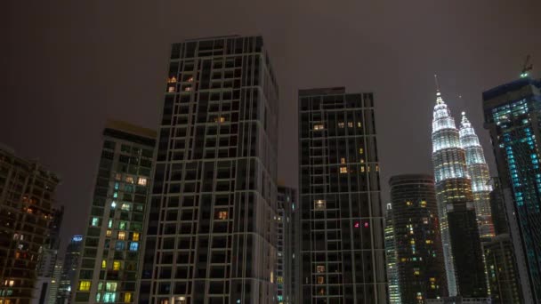 Noite Iluminado Kuala Lumpur Centro Cidade Centro Cidade Telhado Panorama — Vídeo de Stock