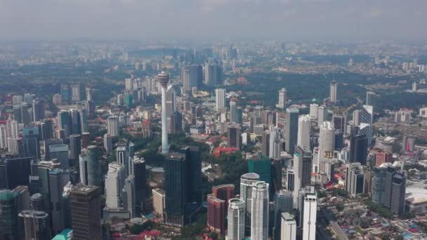 Zonnige Dag Kuala Lumpur Stad Centrum Antenne Panorama Maleisië — Stockvideo