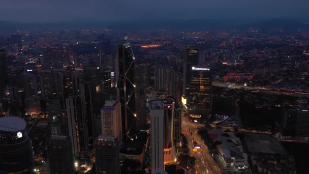 Noční Osvětlení Kuala Lumpur Centra Dopravního Provozu Ulice Letecké Panorama — Stock video