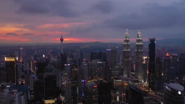 Sonnenuntergang Nacht Illumination Kuala Lumpur Innenstadt Antennenpanorama Zeitraffer Malaysia — Stockvideo