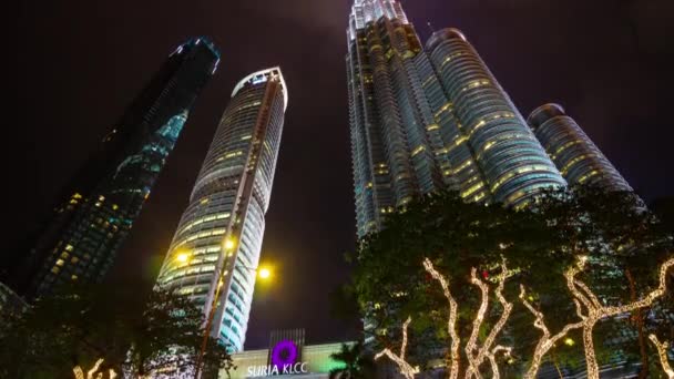 Noc Oświetlony Kuala Lumpur City Center Centrum Słynnej Wieże Panorama — Wideo stockowe