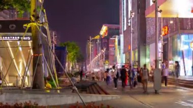 Gece saat aydınlatma shenzhen şehir merkezinde trafik sokak Kavşak üstten görünüm 4k timelapse Çin