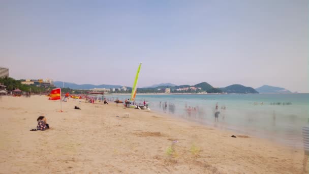 Tramonto Luce Sanya Affollata Spiaggia Costa Panoramica Timelapse Hainan Isola — Video Stock