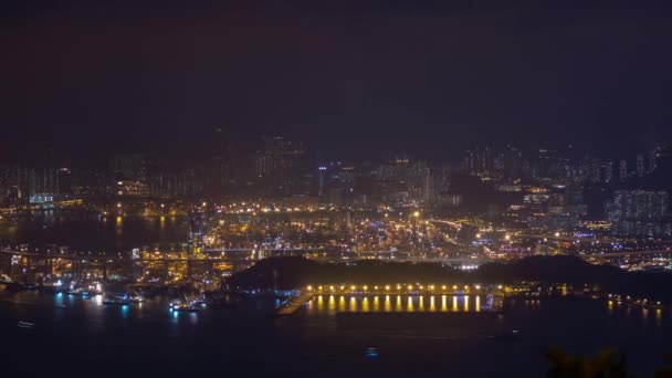 Paisaje Urbano Iluminado Noche Panorama Aéreo Del Centro Timelapse Hong — Vídeos de Stock