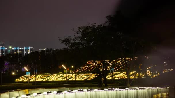 Shenzhen Ciudad Famoso Parque Talentos Noche Iluminado Lakeside Colina Panorama — Vídeo de stock