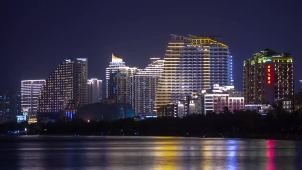 Sanya Chine Octobre 2018 Nuit Illuminée Sanya Ville Rivière Baie — Video