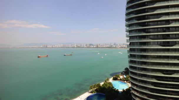 Sunny Day Sanya Bay Famous Hotel Complex Side Rooftop Panorama — Stock Video