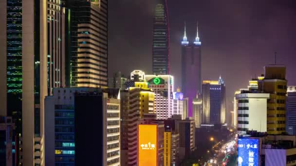 Illumination Nocturne Shenzhen Centre Ville Circulation Rue Carrefour Vue Timelapse — Video