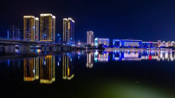Sanya China Oktober 2018 Nächtliche Beleuchtete Sanya City River Walking — Stockvideo
