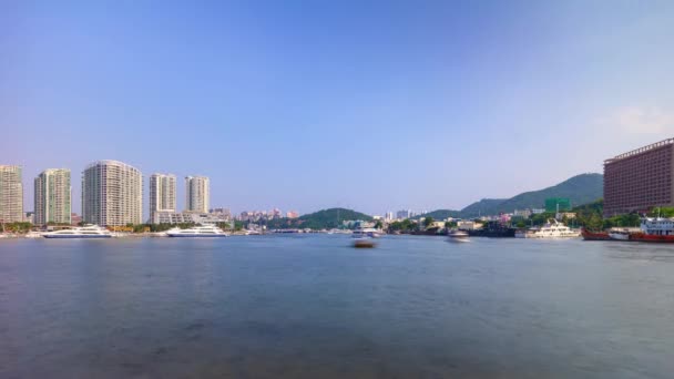 Słoneczny Dzień Hainan Sanya Ruchu Portu Panorama Timelapse Chiny — Wideo stockowe