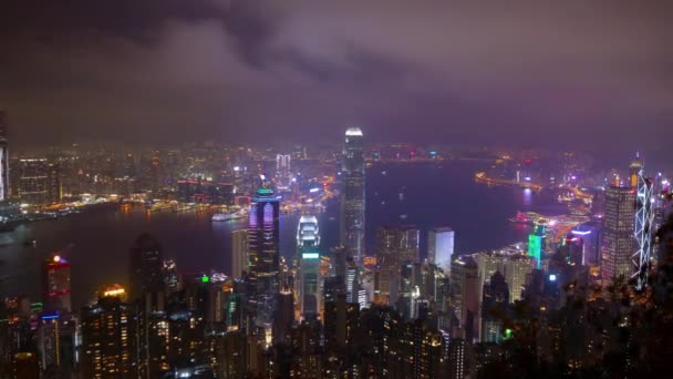 Nacht Hongkong Stadtbild Panorama Zeitraffer Filmmaterial China — Stockvideo