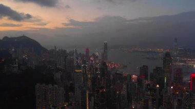 gece zaman hong kong şehir şehir defne hava panorama 4 k aydınlatılmış
