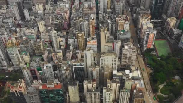 Dagtid Flyg Över Kowloon Stadsbilden Antenn Topdown Panorama Hongkong — Stockvideo