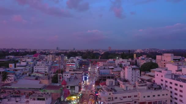 Pôr Sol Céu Bangalore Cidade Alta Aérea Panorama Índia — Vídeo de Stock