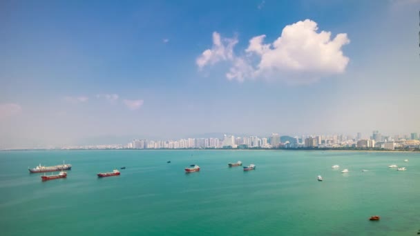 Sunny Day Sanya Cargo Ship Parking Bay Rooftop Panorama Timelapse — Stock Video