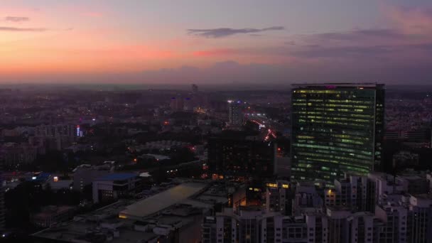 Günbatımı Gökyüzü Bangalore Şehir Yüksek Hava Panorama Hindistan — Stok video