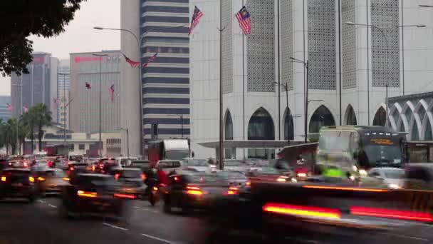 Horário Dia Kuala Lumpur Centro Cidade Tráfego Rua Encruzilhada Metrô — Vídeo de Stock