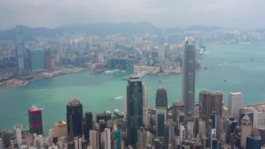 güneşli bir gün hong kong cityscape downtown victoria Limanı Rating hava panorama 4k